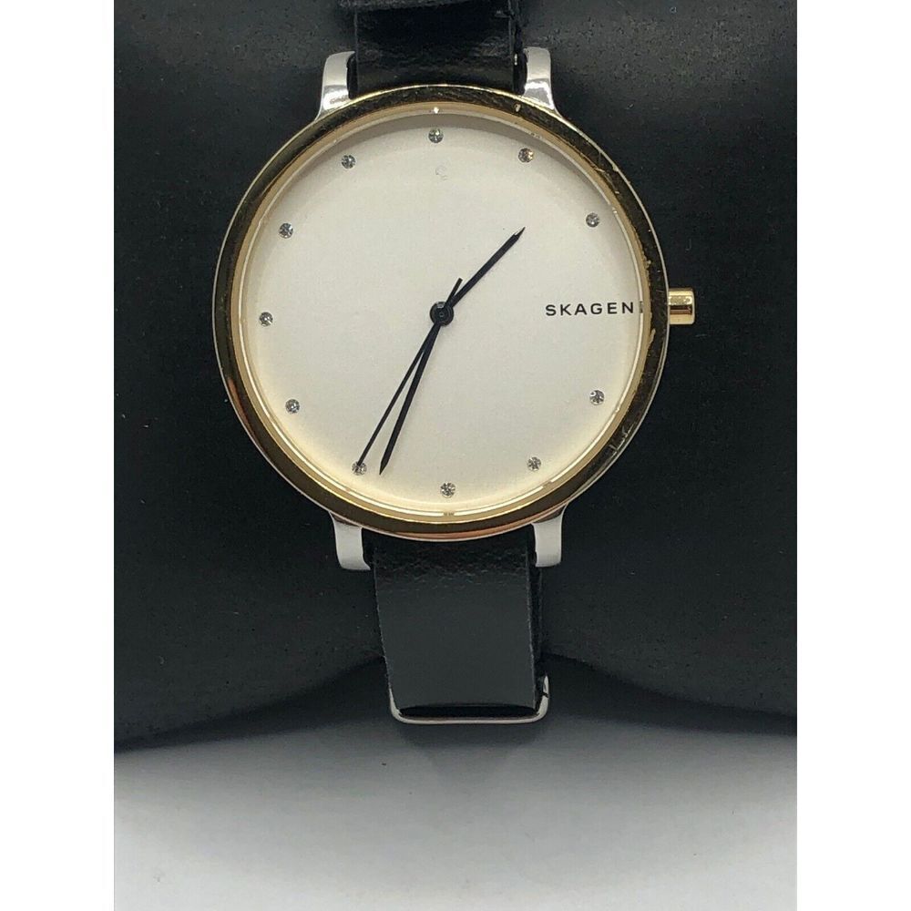 Skagen SKW2661 Womens Black Leather Analog Dial Quartz Genuine Wrist Watch OP185